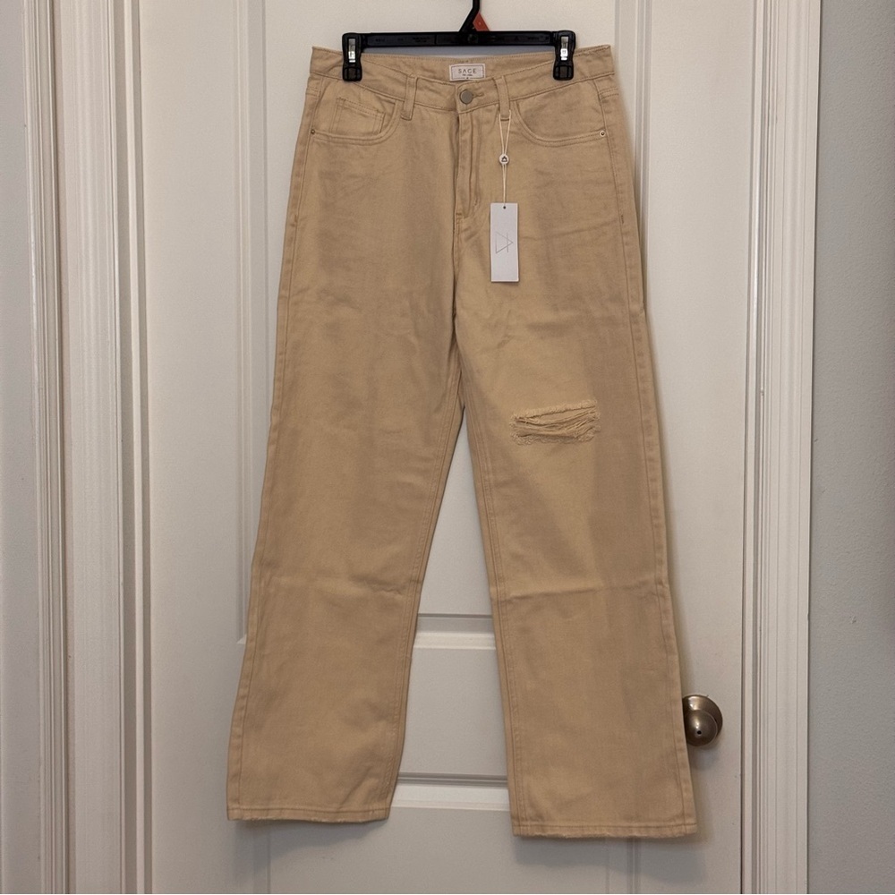 Sage Tan Wide-Leg Jeans, medium